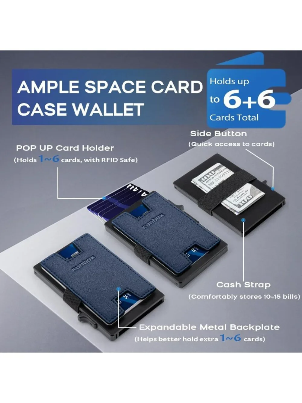 〽️ Men Royal Blue Slim 6+6 Card Holder Minimalist RFID Blocking Wallet